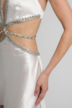 Load image into Gallery viewer, Satin mini dress with crystal chains
