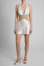 Load image into Gallery viewer, Satin mini dress with crystal chains