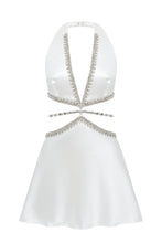 Load image into Gallery viewer, Satin mini dress with crystal chains