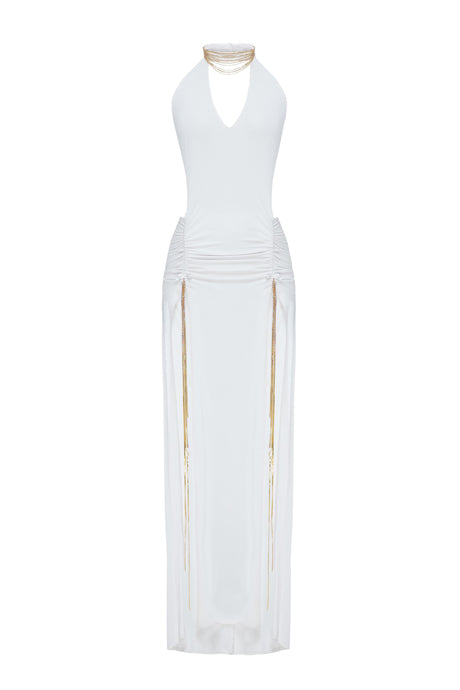 STRETCH LONG DRESS WITH CRYSTAL DECOR