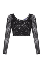 Load image into Gallery viewer, Lace top with crystal hearts decor