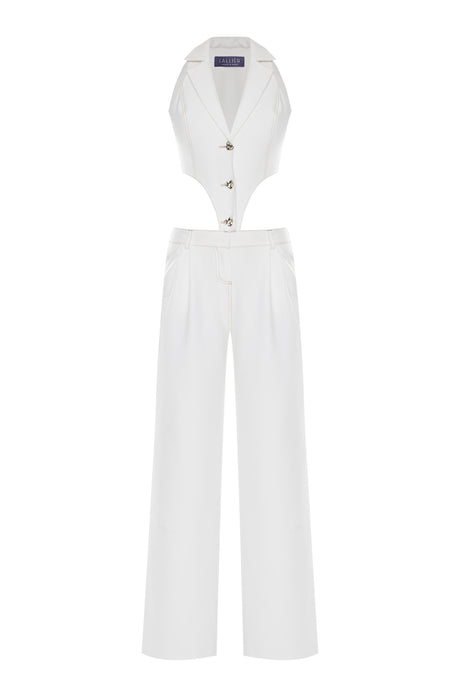 Jumpsuit with crystal hearts button