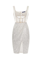 Load image into Gallery viewer, Midi sequins dress with embroidered corset