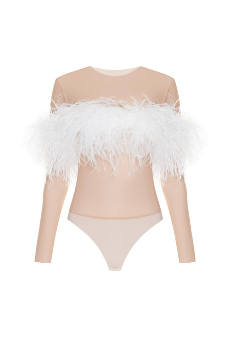 Nude body wear with feathers