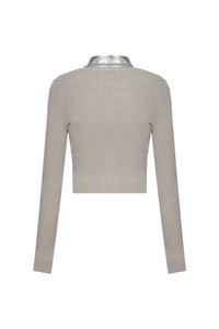 Knitted jumper with vegan leather choker