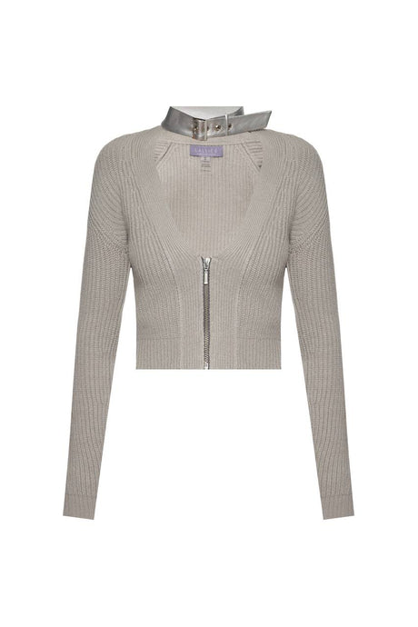 Knitted jumper with vegan leather choker