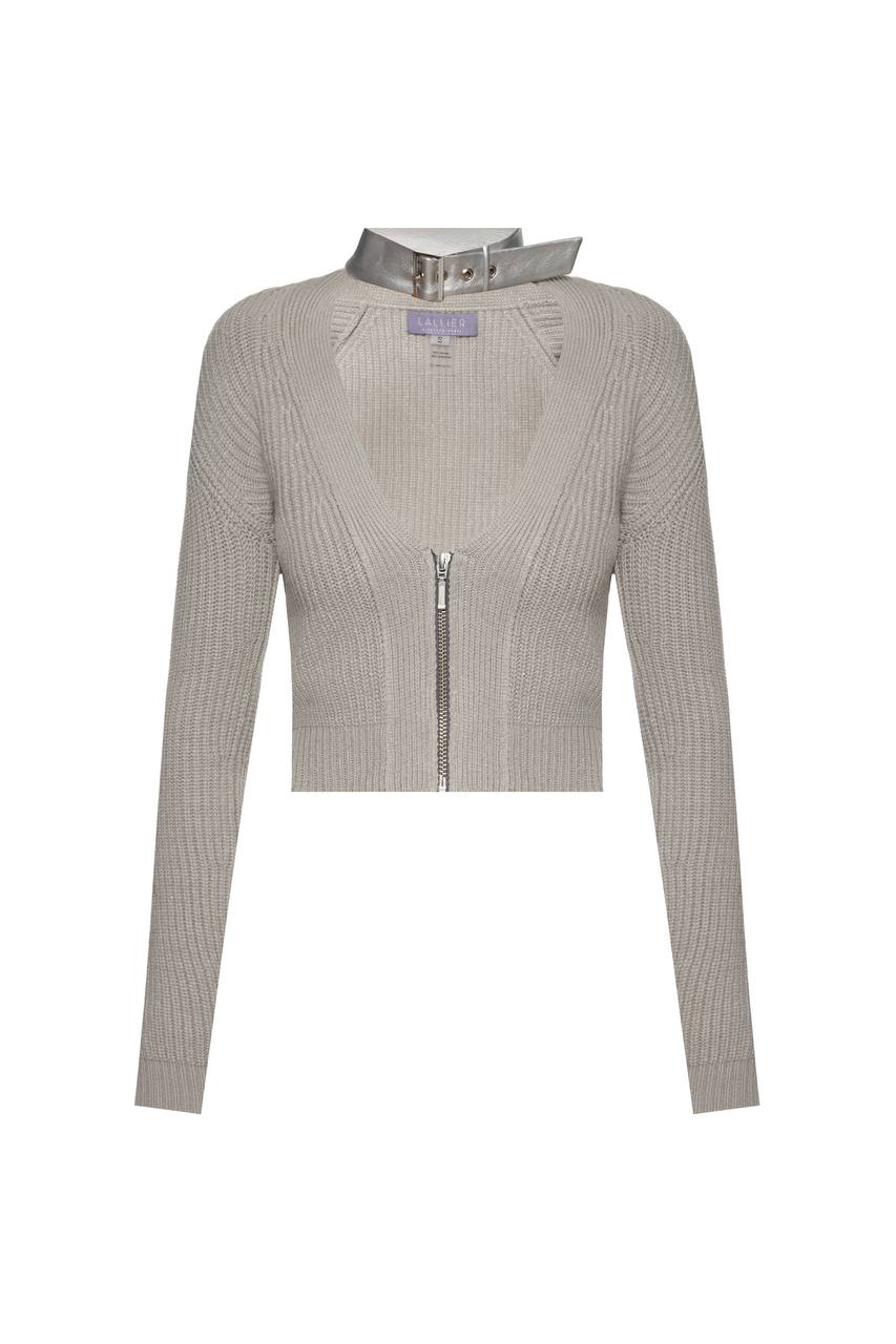 Knitted jumper with vegan leather choker