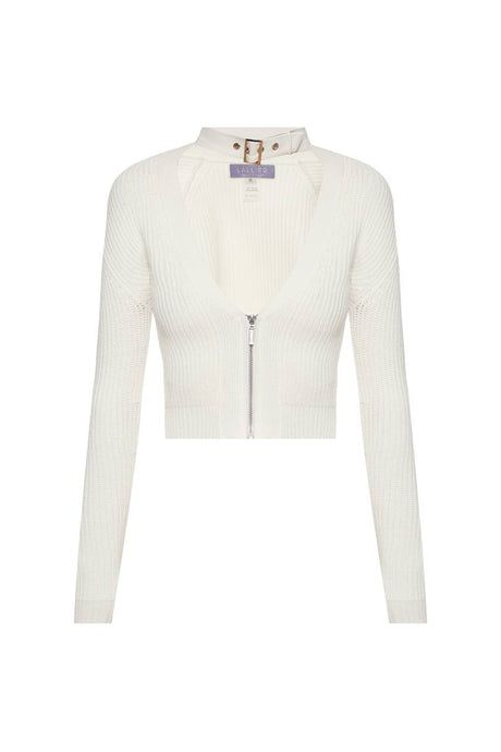 Knitted jumper with vegan leather choker