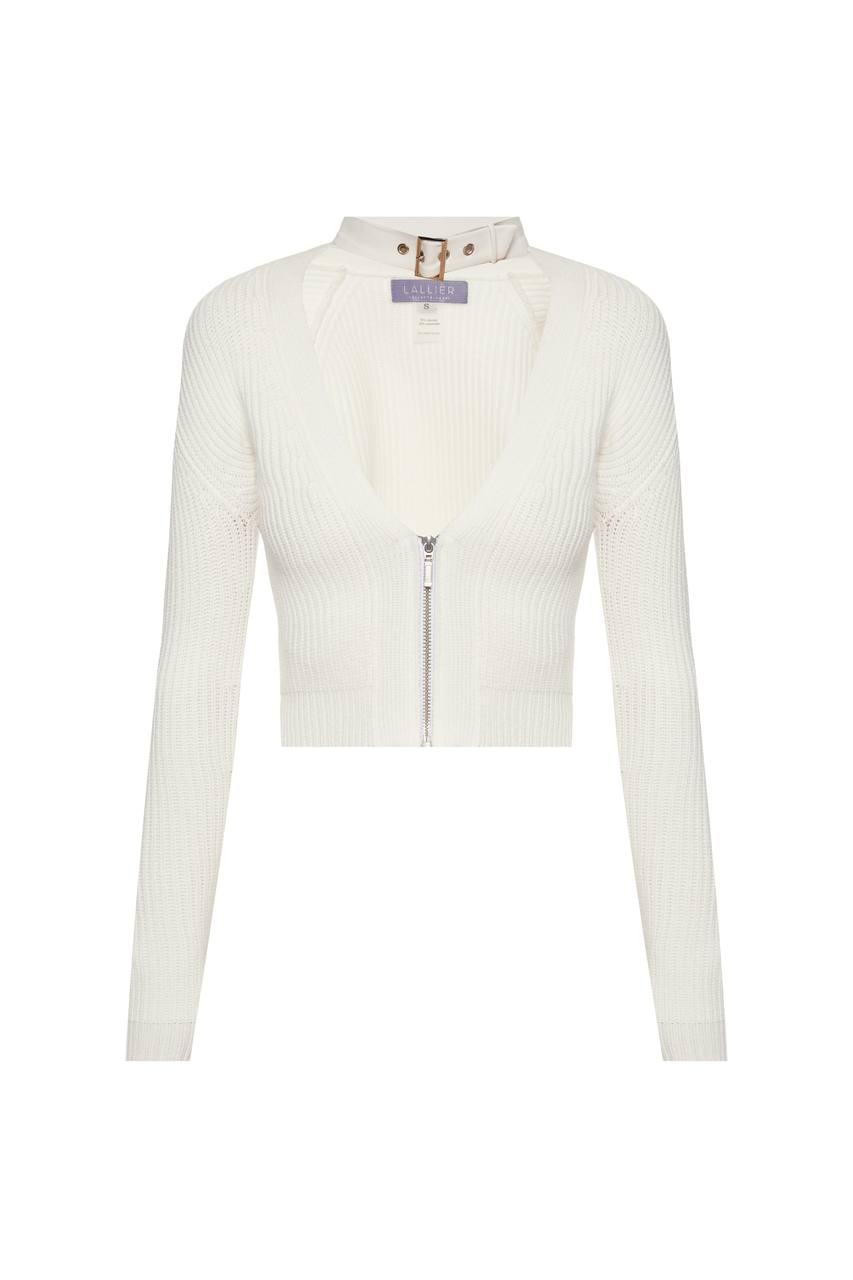 Knitted jumper with vegan leather choker