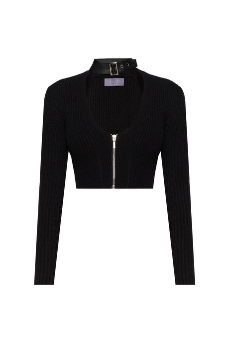 Knitted jumper with vegan leather choker