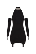 Load image into Gallery viewer, Knitted mini dress with crystal choker