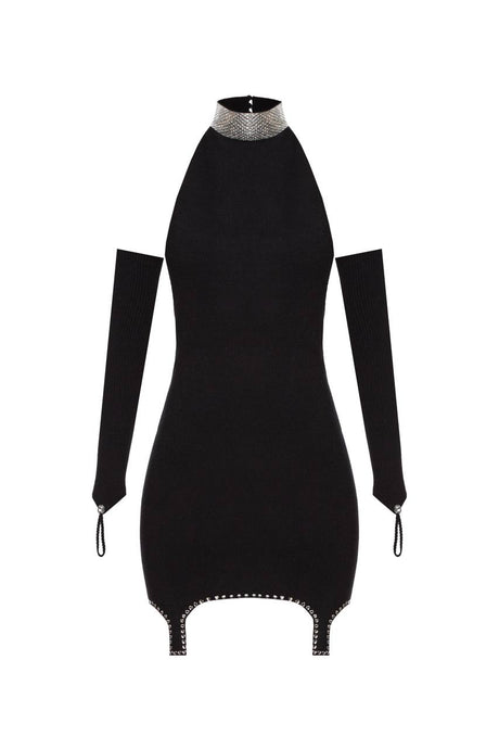 Knitted mini dress with crystal choker