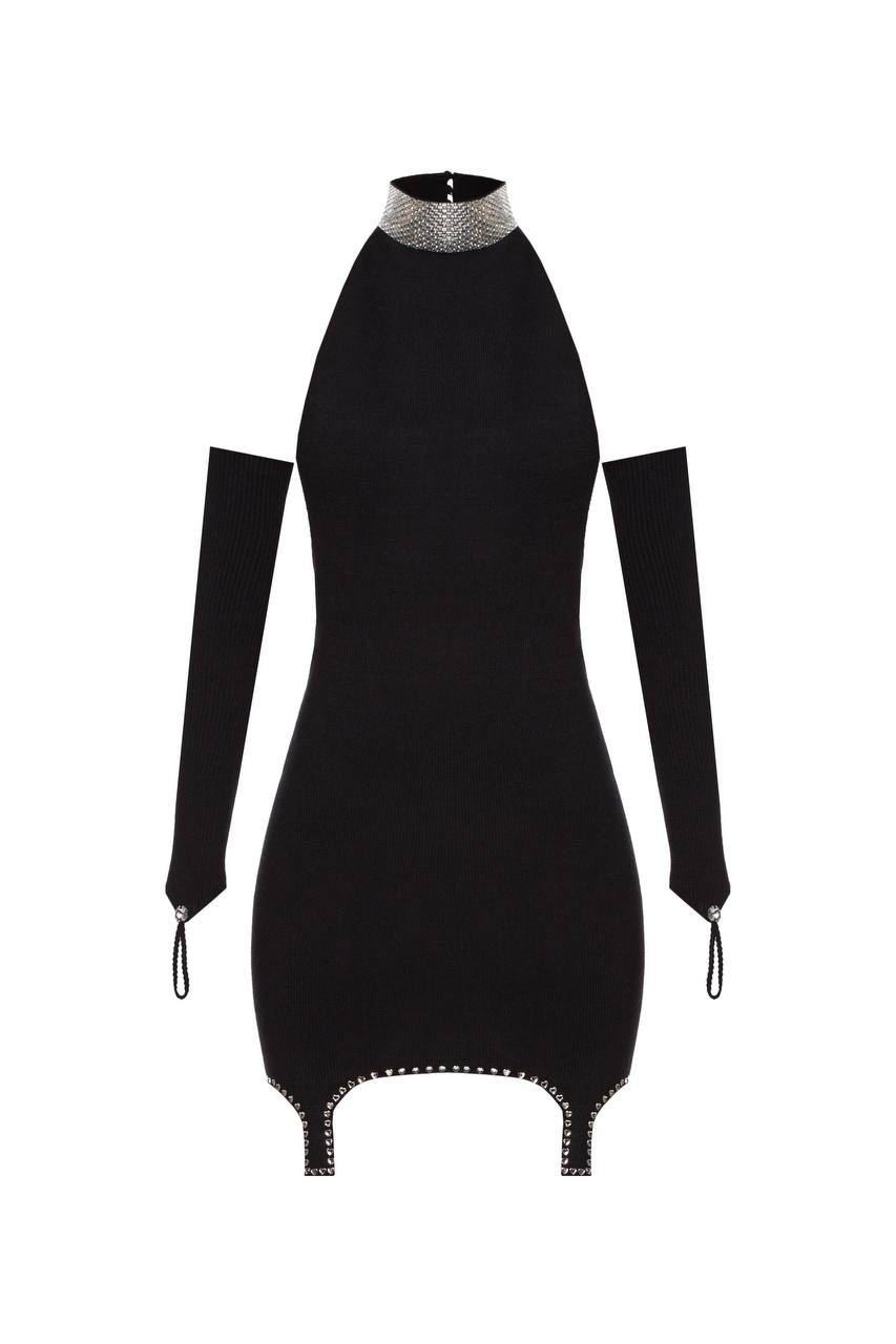 Knitted mini dress with crystal choker