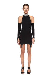 Knitted mini dress with crystal choker