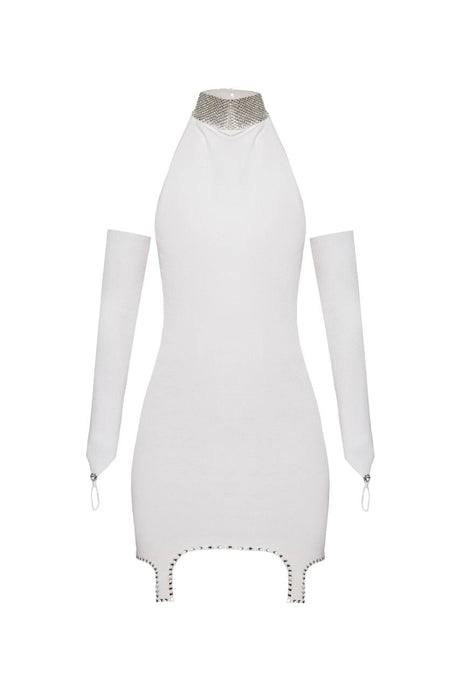 Knitted mini dress with crystal choker