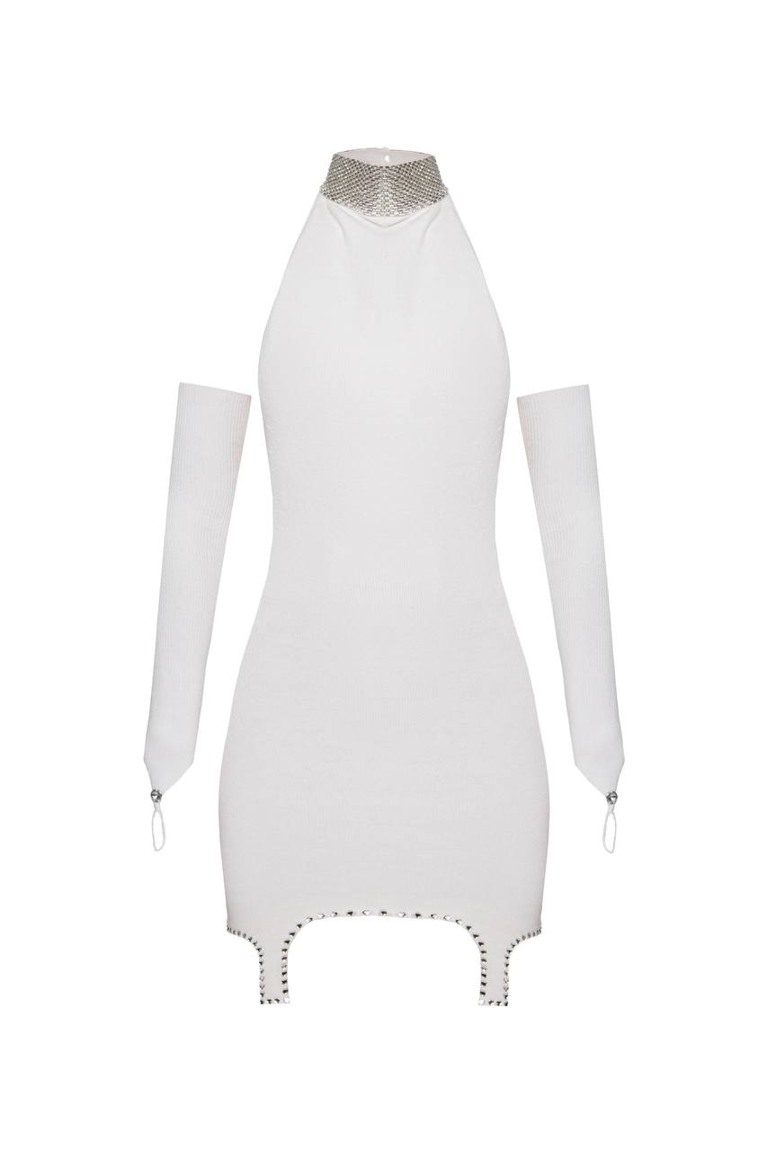 Knitted mini dress with crystal choker