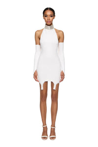 Knitted mini dress with crystal choker