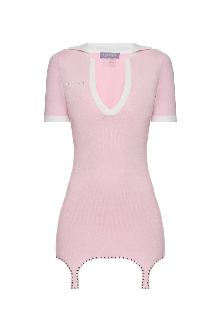 Knitted polo dress with crystal straps