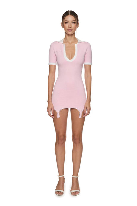 Knitted polo dress with crystal straps