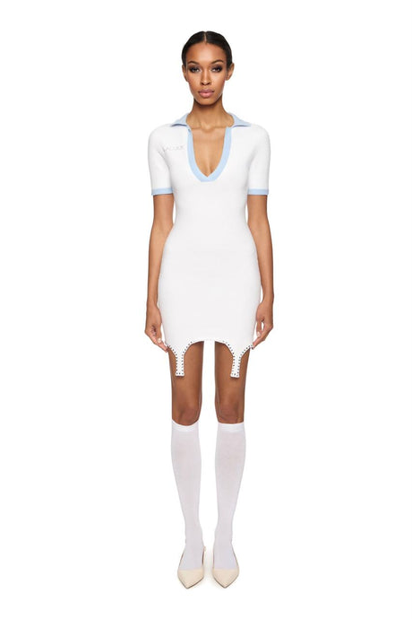 Knitted polo dress with crystal straps