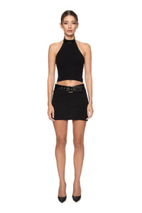 Knitted top with vegan leather chocker