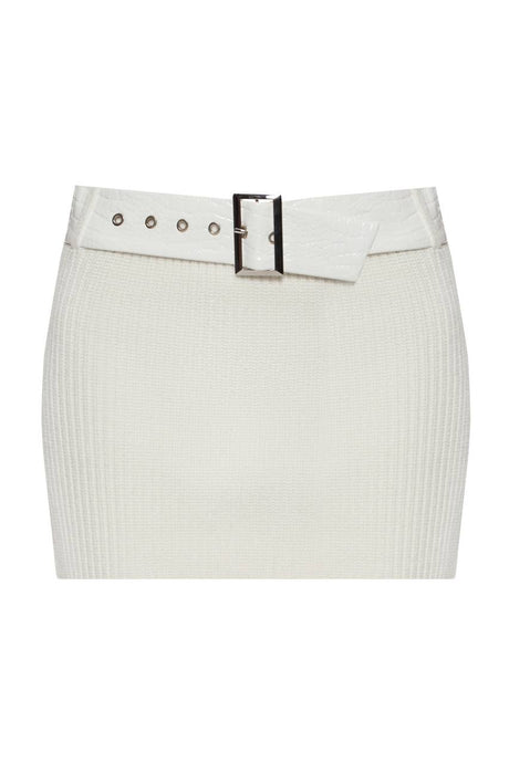 Knitted mini skirt with vegan leather belt