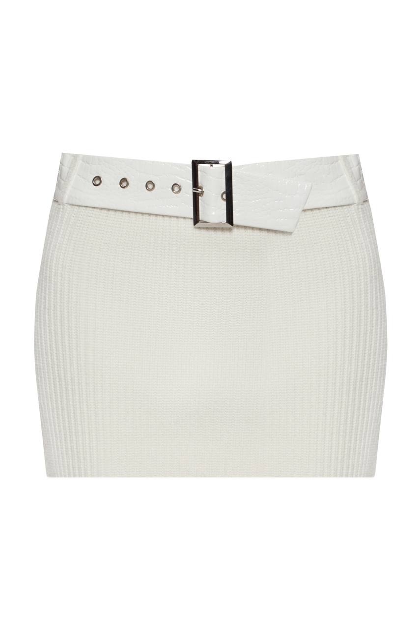 Knitted mini skirt with vegan leather belt