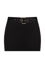 Load image into Gallery viewer, Knitted mini skirt with vegan leather belt