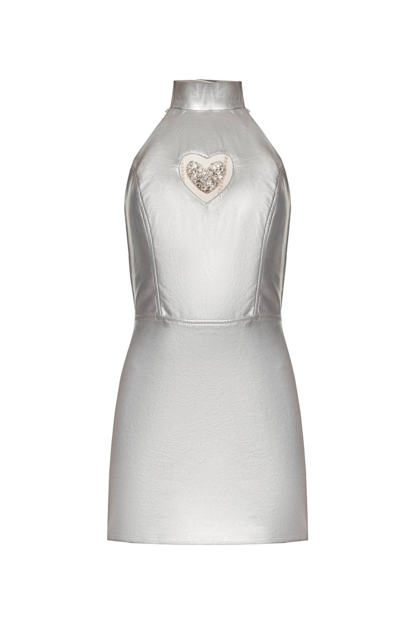 Vegan leather mini dress with open back