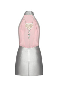 Vegan leather mini dress with open back