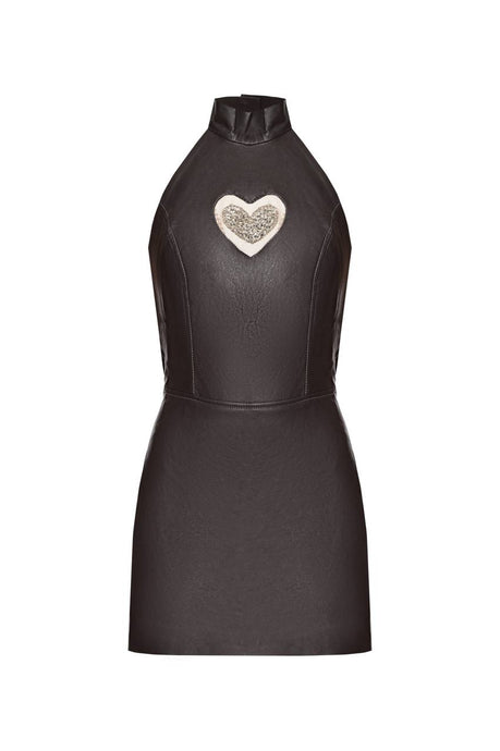 Vegan leather mini dress with open back