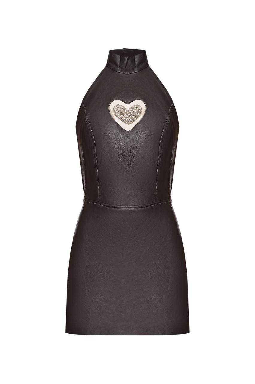 Vegan leather mini dress with open back