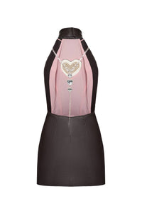 Vegan leather mini dress with open back