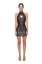Load image into Gallery viewer, Vegan leather mini dress with open back
