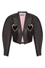 Load image into Gallery viewer, Vegan leather jacket with embroidered hearts