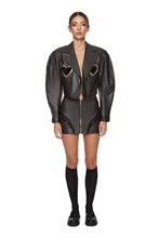 Load image into Gallery viewer, Vegan leather jacket with embroidered hearts