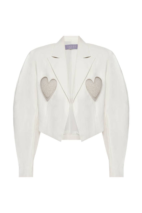 Vegan leather jacket with embroidered hearts