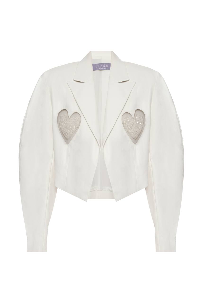 Vegan leather jacket with embroidered hearts