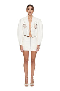 Vegan leather jacket with embroidered hearts