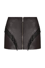 Load image into Gallery viewer, Vegan leather mini skirt with fringes