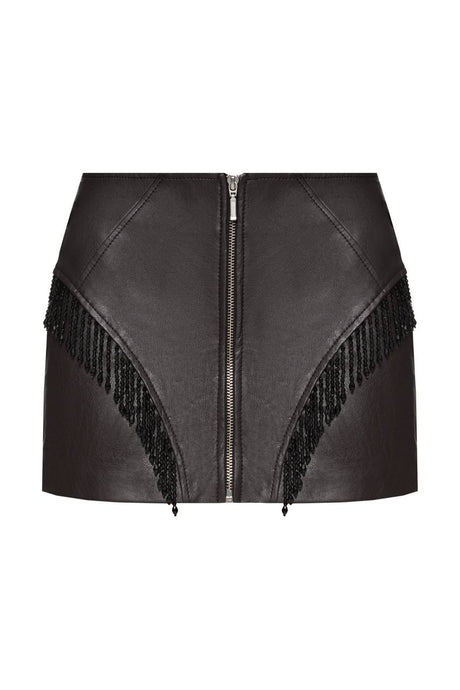 Vegan leather mini skirt with fringes