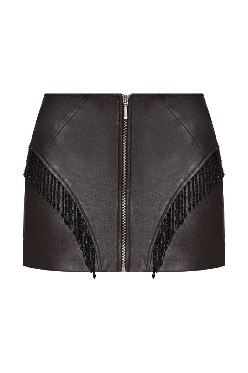 Vegan leather mini skirt with fringes