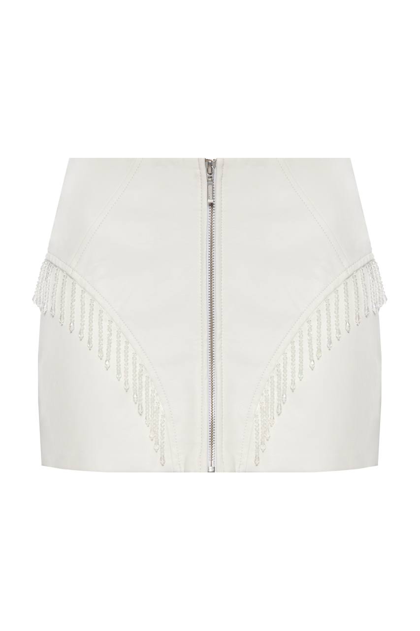 Vegan leather mini skirt with fringes