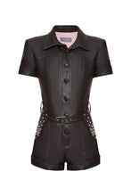 Load image into Gallery viewer, Vegan leather jumpsuit with embroidered belt