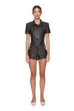 Load image into Gallery viewer, Vegan leather jumpsuit with embroidered belt