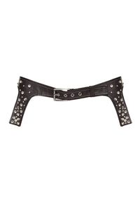 Vegan leather jumpsuit with embroidered belt