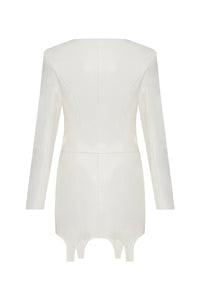 Vegan leather mini dress with embroidered straps