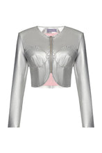 Load image into Gallery viewer, Vegan leather crop jacket with crystal bra design