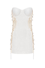 Load image into Gallery viewer, HANDMADE EMBROIDERED GLITTER CORSET DRESS WITH CRYSTAL DROPS AND CHAINS