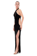 Load image into Gallery viewer, SHINY VELVET LONG DRESS WITH DEEP OPENED SIDES